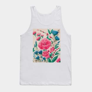 Floral Fun, Pink and Blue Abstract Flowers, Modern Flowers, Cottage Style, French Country Tank Top